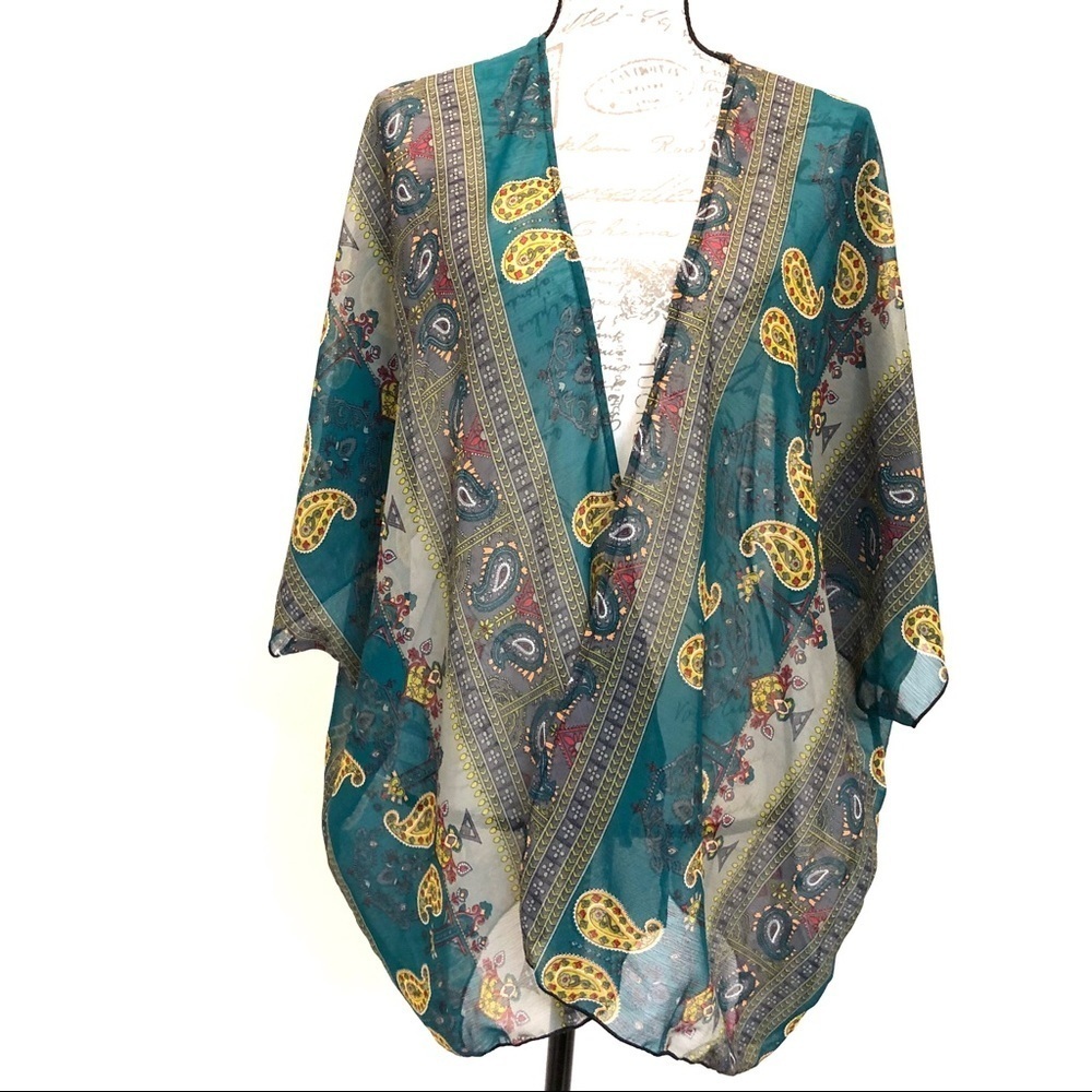 Lyss Loo Boho Paisley Print Open Front Kimono Wrap